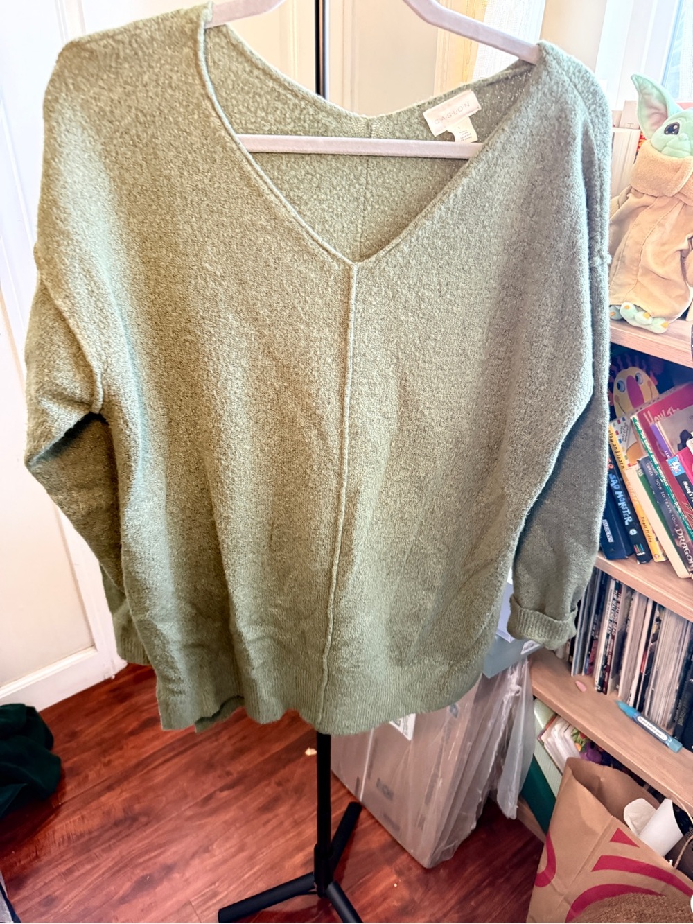 Caslon Olive V-Neck Women's Sweater
